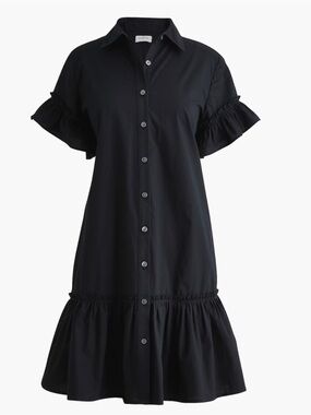 J. Crew Cotton Poplin Short Sleeve Ruffle-Hem Midi Shirt-Dress Black Women's XXL
